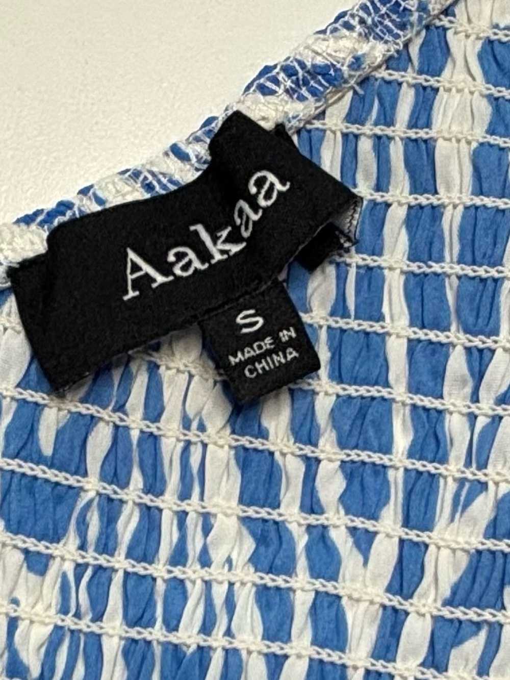 New Aakaa Blue & White One Shoulder Smocked Maxi Dress Size Small - Picture 10 of 10